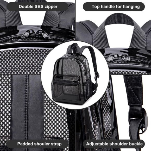 New Beautiful Dark Black Clear Small Backpack for Girls, Women\'s (12x12x6)